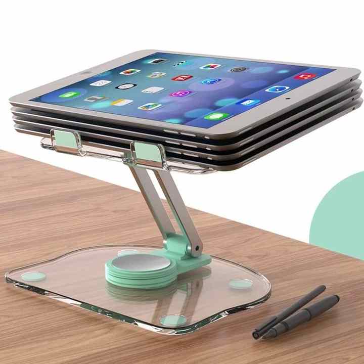 NNEDSZ White Acrylic Foldable Tablet and Phone Stand - 360° Rotation, Anti-Slip Design, Lightweight and Compact