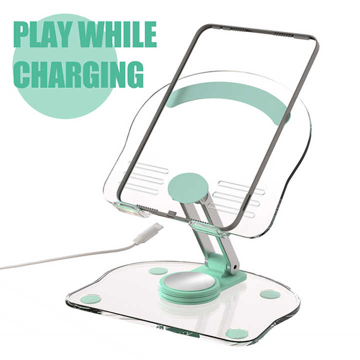 NNEDSZ White Acrylic Foldable Tablet and Phone Stand - 360° Rotation, Anti-Slip Design, Lightweight and Compact
